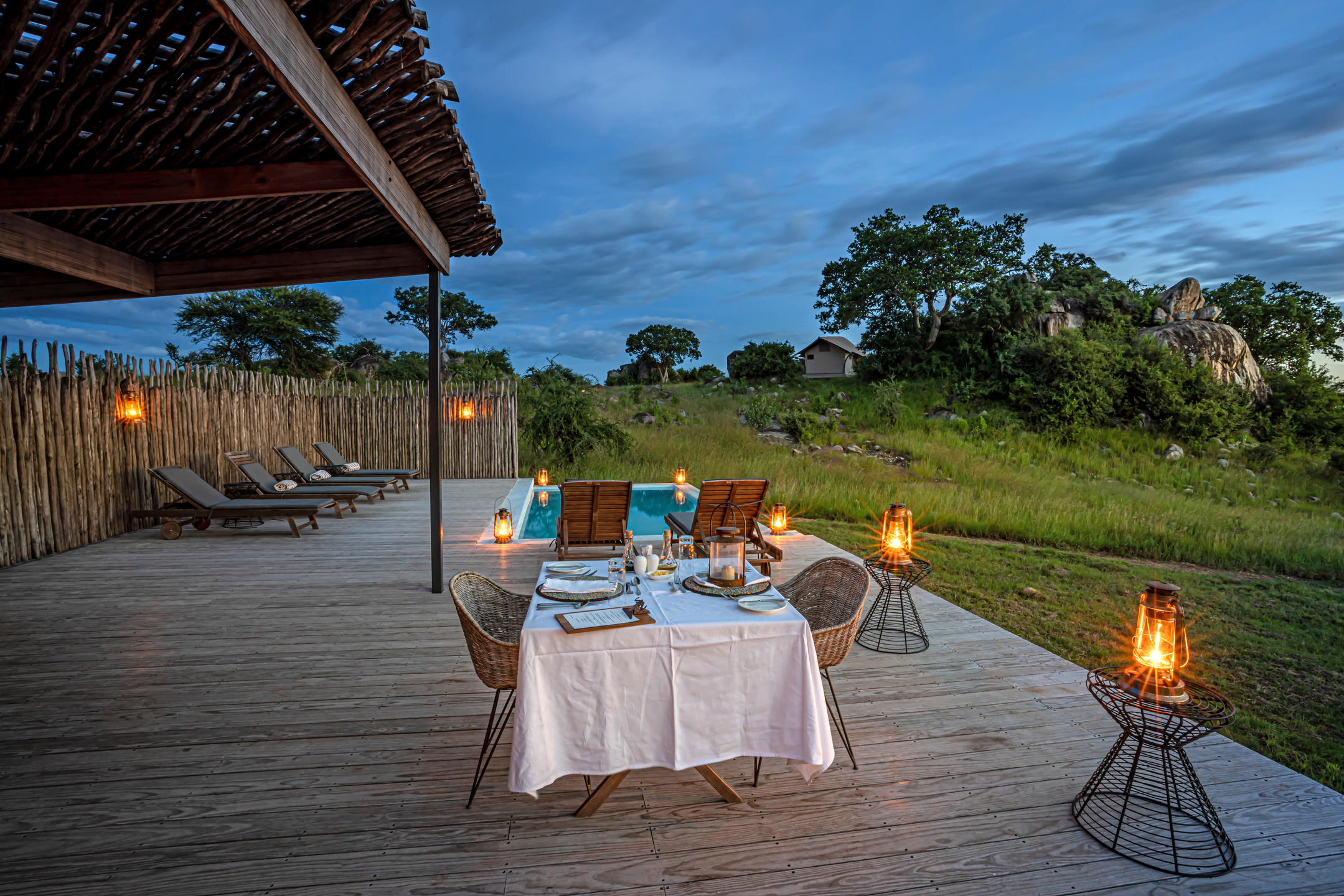 Luxury tented camp interior with panoramic views, Tanzania safari